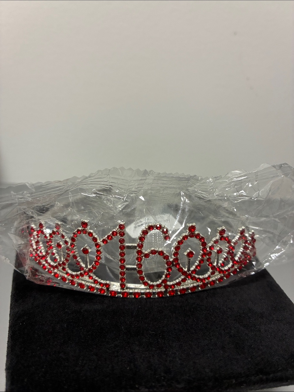 Red Rhinestone '16' Tiara Headband - Women Accessories